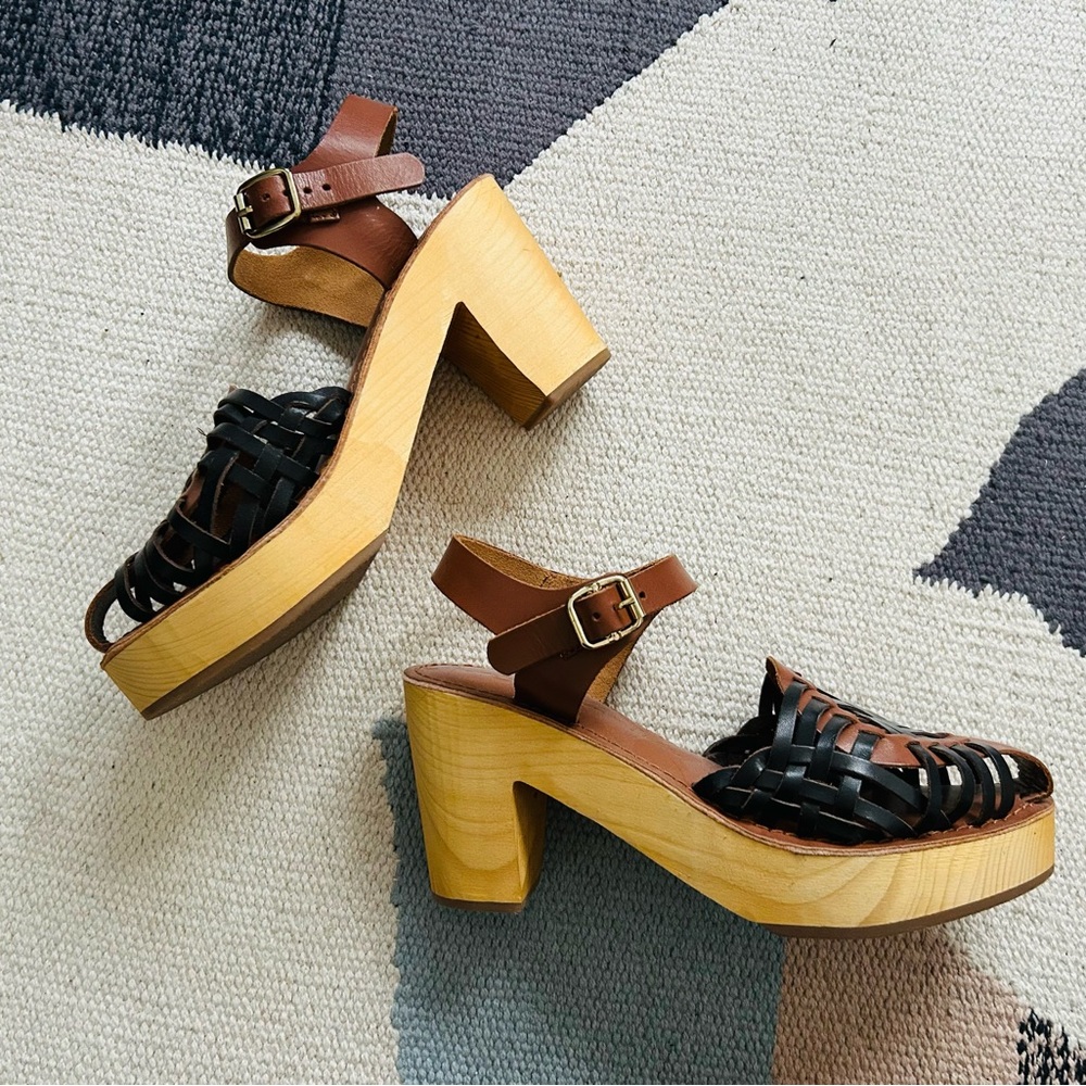 NEW Band of the Free woven leather wooden clog Magnolia sandals